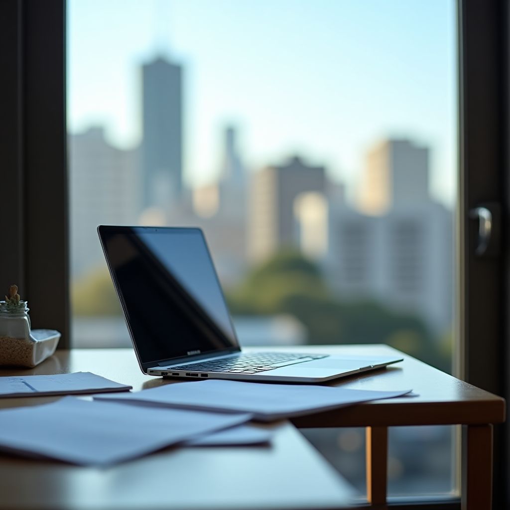 Detalle de oficina con vista a la ciudad